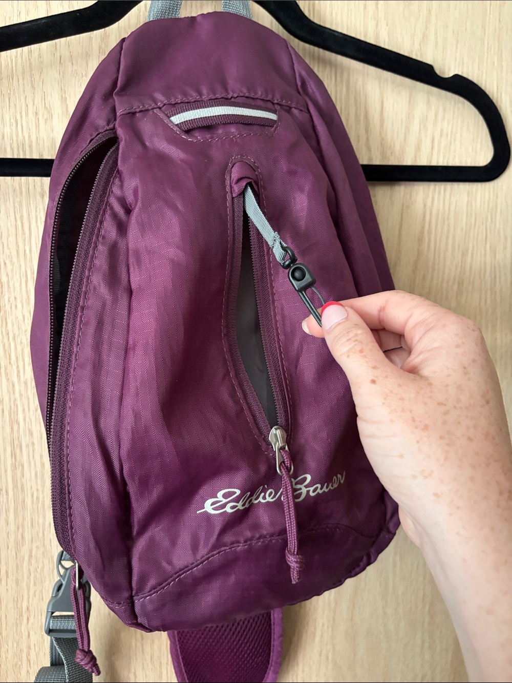 Eddie Bauer Purple Stowaway 10L Sling with Gray Strap - Picture 3 of 5
